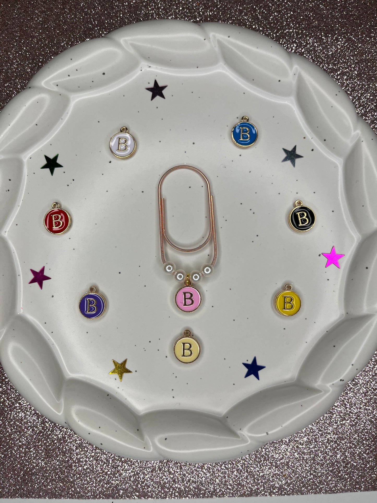 Large Rose Gold Paperclip with Personalized Letter Charm