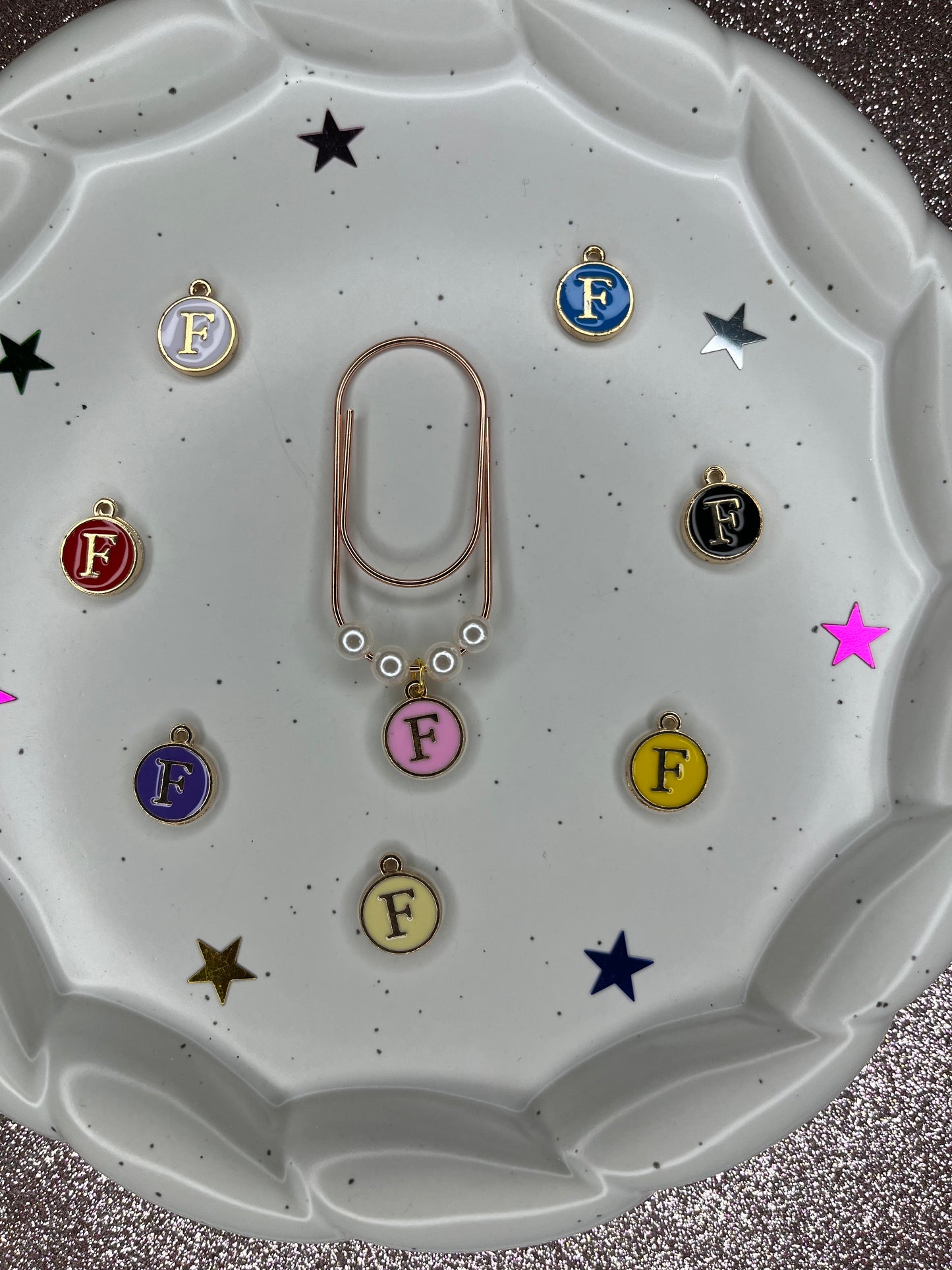 Large Rose Gold Paperclip with Personalized Letter Charm