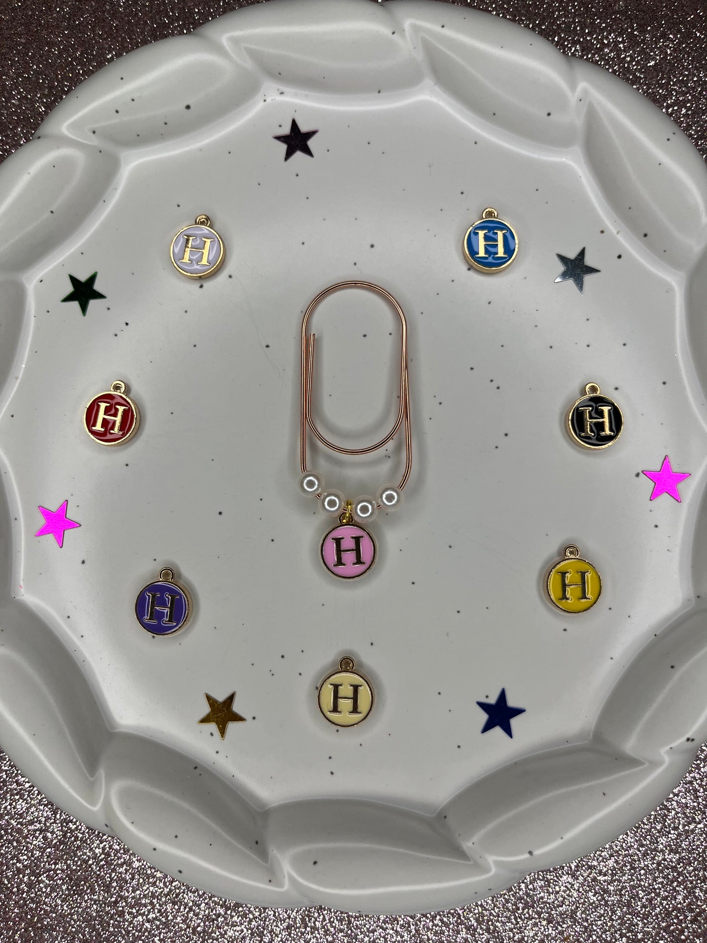 Large Rose Gold Paperclip with Personalized Letter Charm