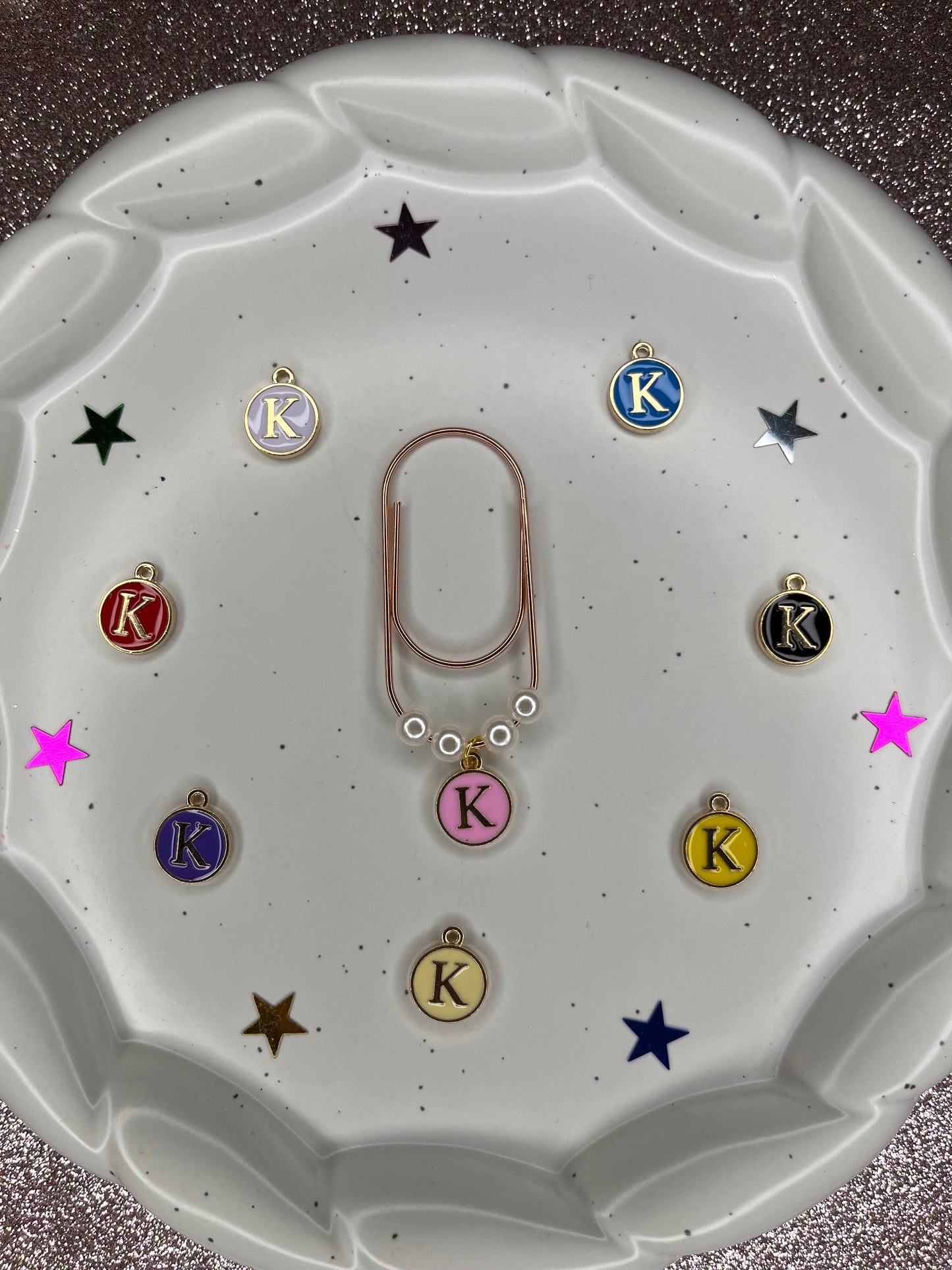 Large Rose Gold Paperclip with Personalized Letter Charm