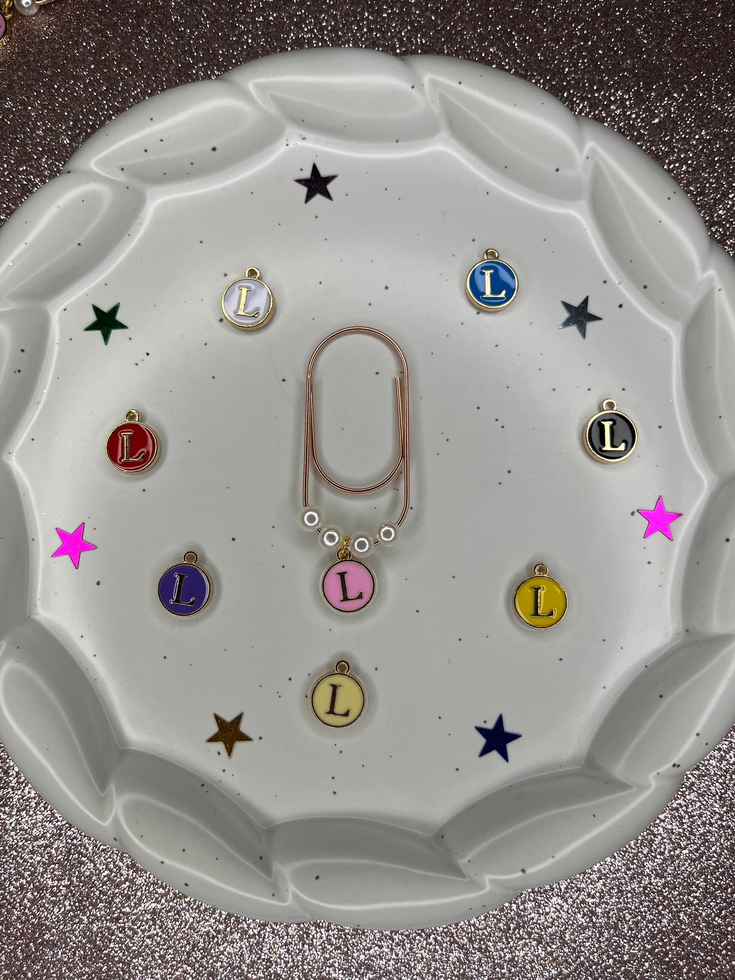 Large Rose Gold Paperclip with Personalized Letter Charm