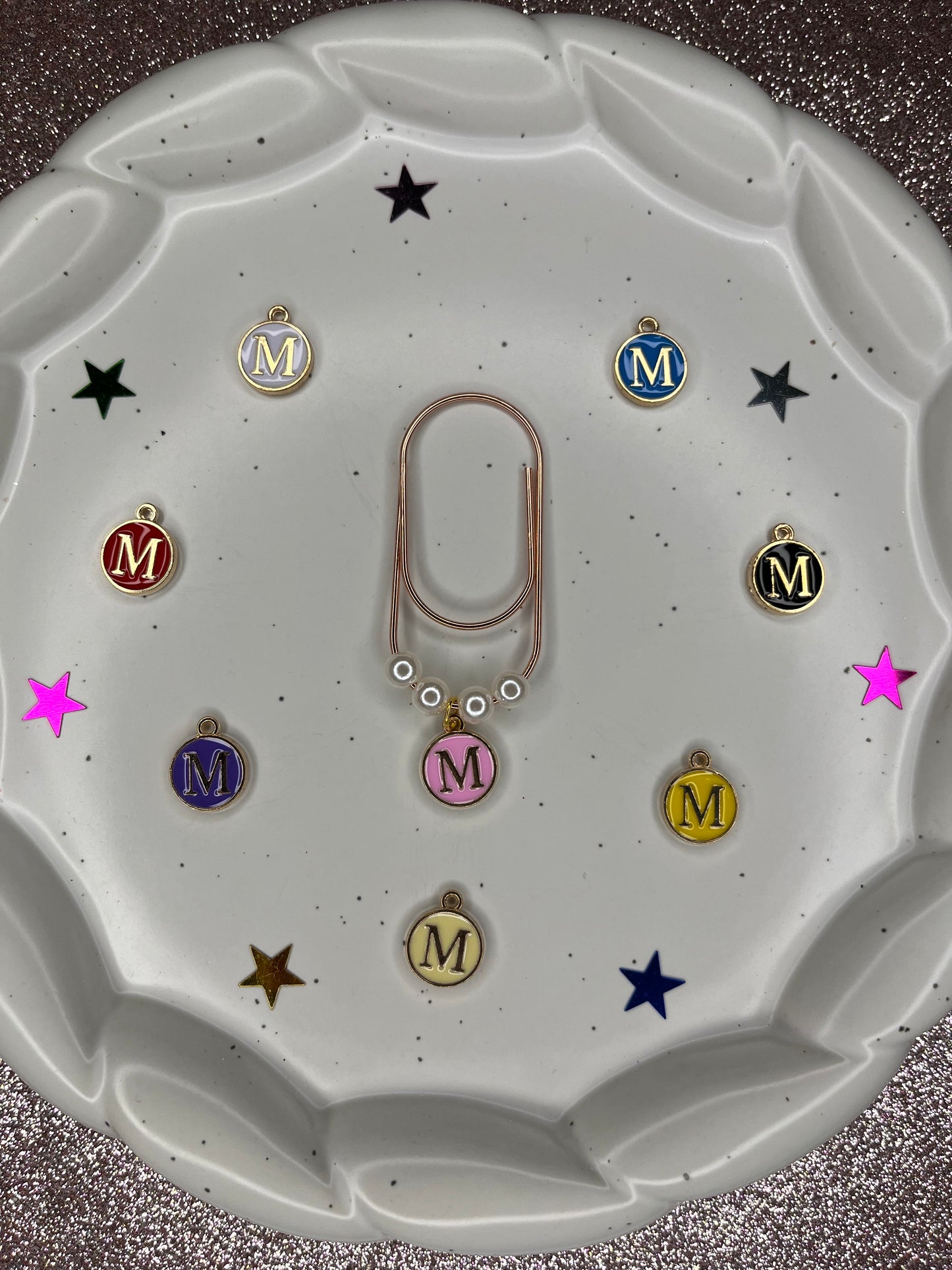 Large Rose Gold Paperclip with Personalized Letter Charm