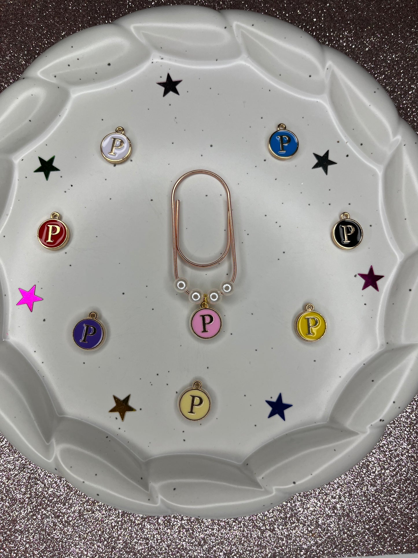 Large Rose Gold Paperclip with Personalized Letter Charm