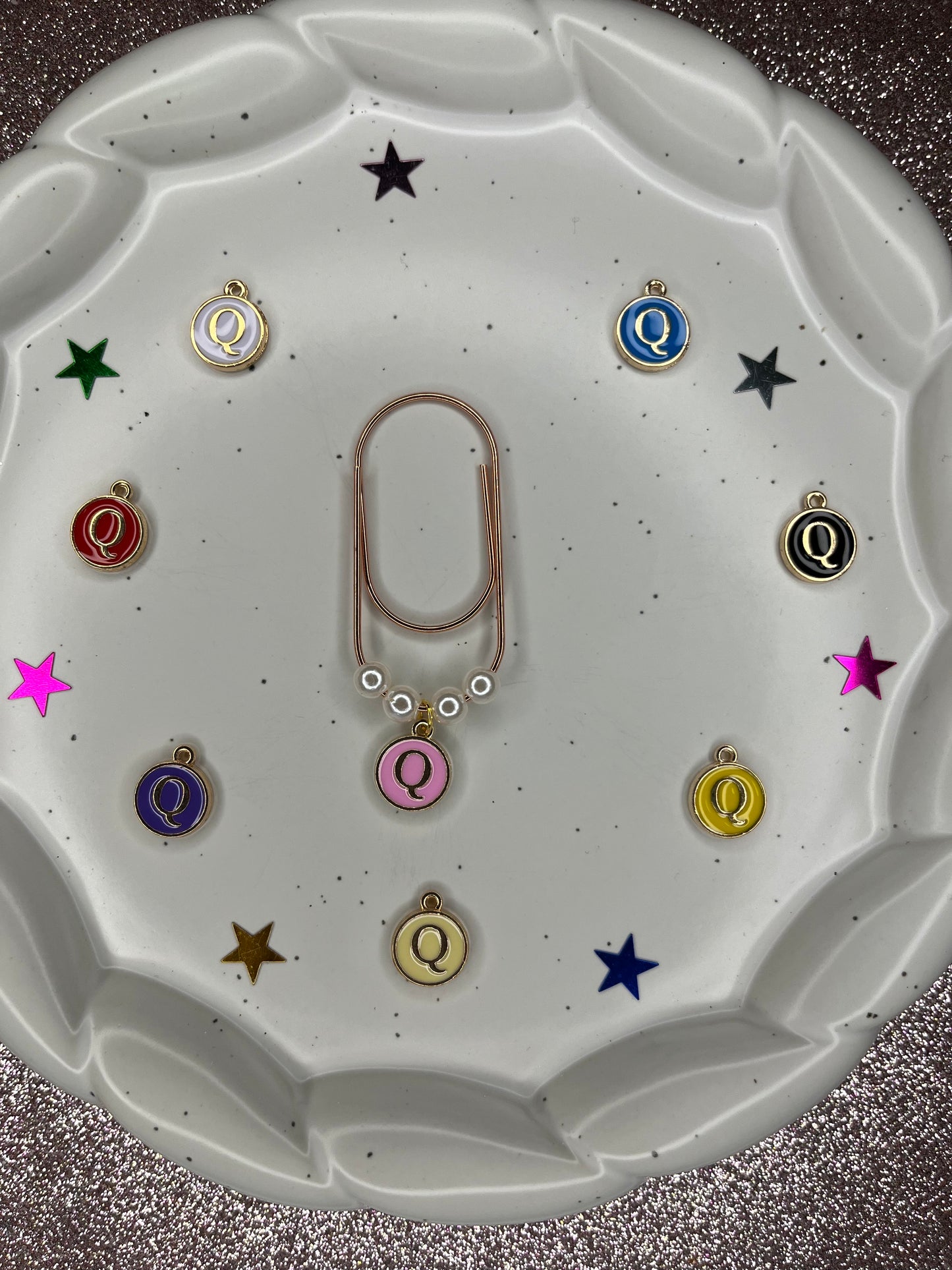 Large Rose Gold Paperclip with Personalized Letter Charm