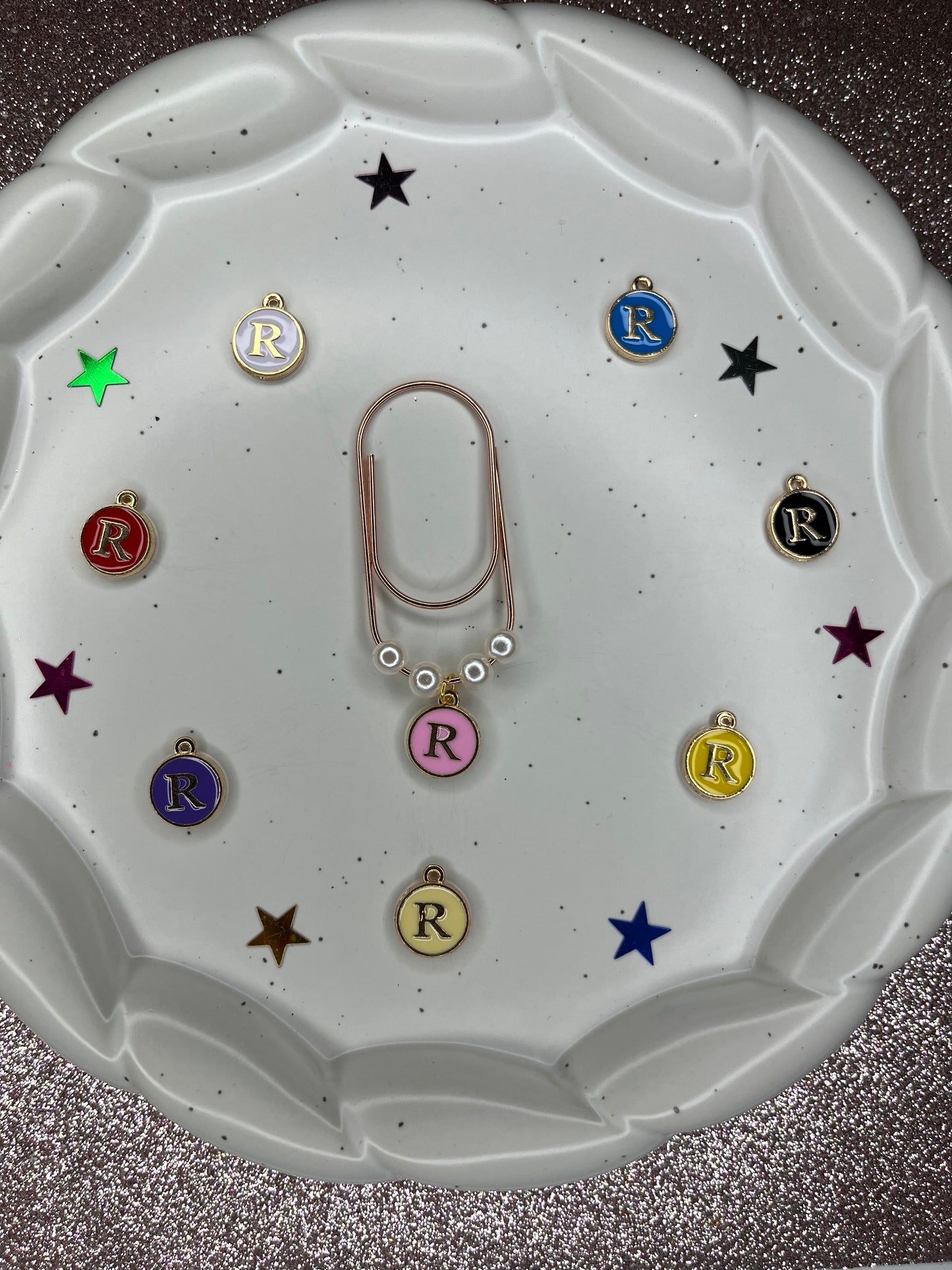 Large Rose Gold Paperclip with Personalized Letter Charm