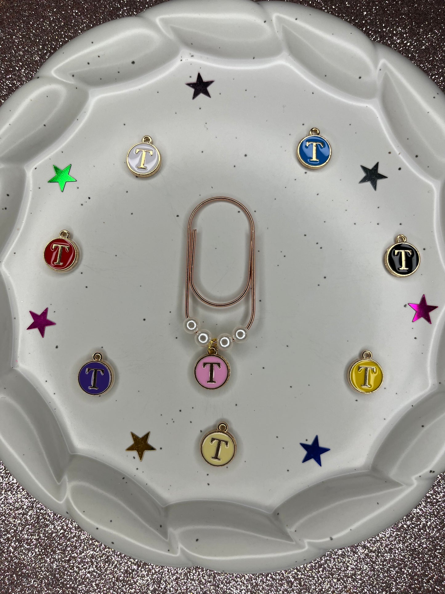 Large Rose Gold Paperclip with Personalized Letter Charm