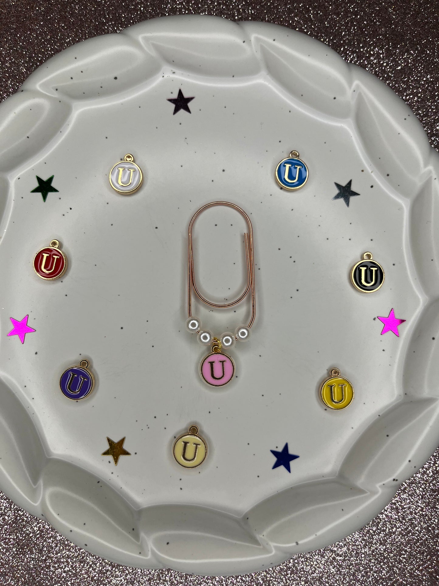 Large Rose Gold Paperclip with Personalized Letter Charm