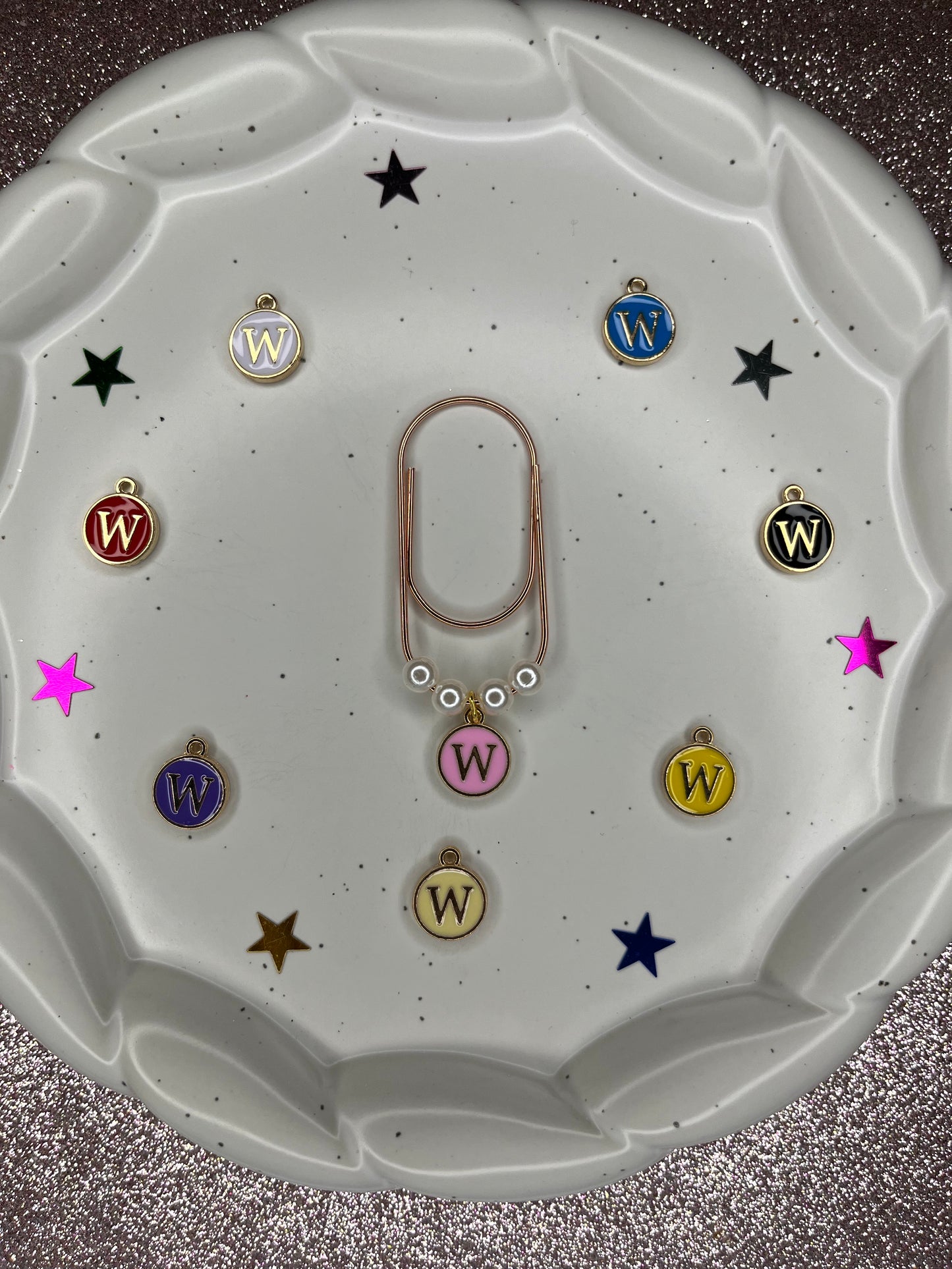 Large Rose Gold Paperclip with Personalized Letter Charm